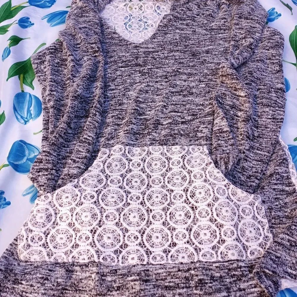 Miss Chievous L Lace Back & Pocket Longsleeves Hooded Knitted Women's Top